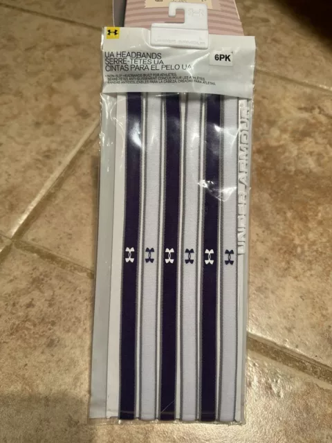 Under Armour UA 6-Pack Athletic Non-Slip Headbands - Purple, Grey, White - NWT