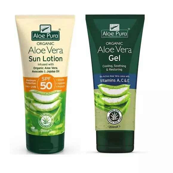 Aloe Pura Organic Aloe Vera Sun Lotion SPF 50 200ml + ACE Aloe Gel Combo Pack.