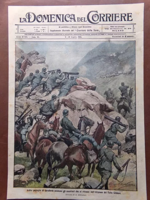 Copertina Domenica Corriere nr. 28 del 1916 WW1 Altipiano Sette Comuni Austriaci