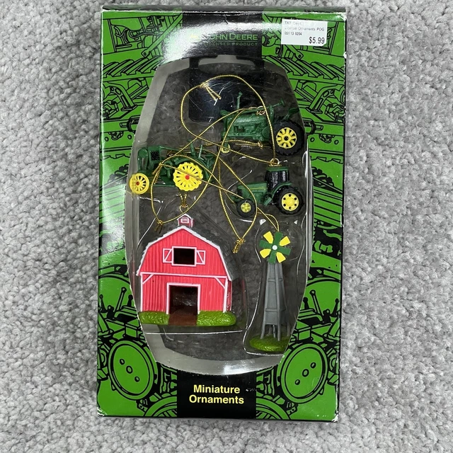 JOHN DEERE 5 Miniature Tractors Barn Wnindmill  Holiday Ornaments by Enesco