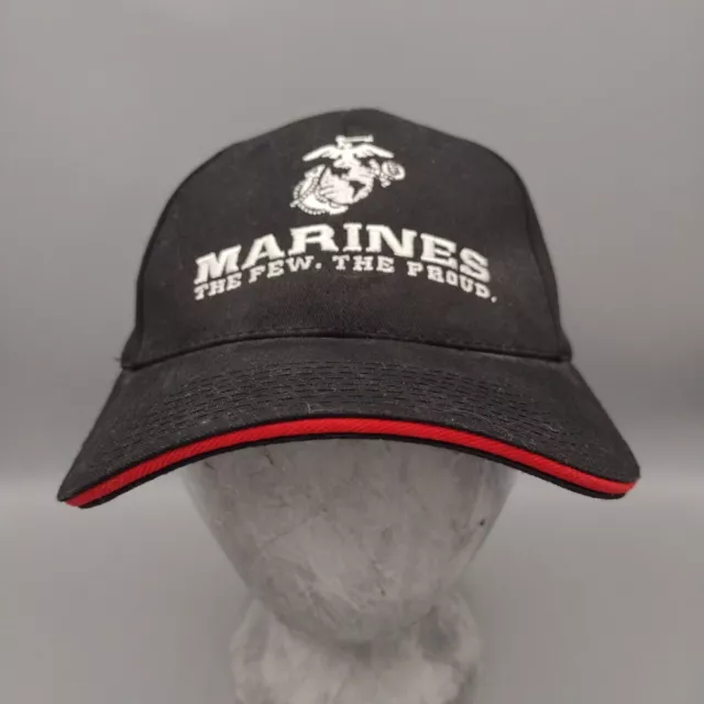 HTT Marines Black Baseball Hat, Adjustable Buckle Strap Cap