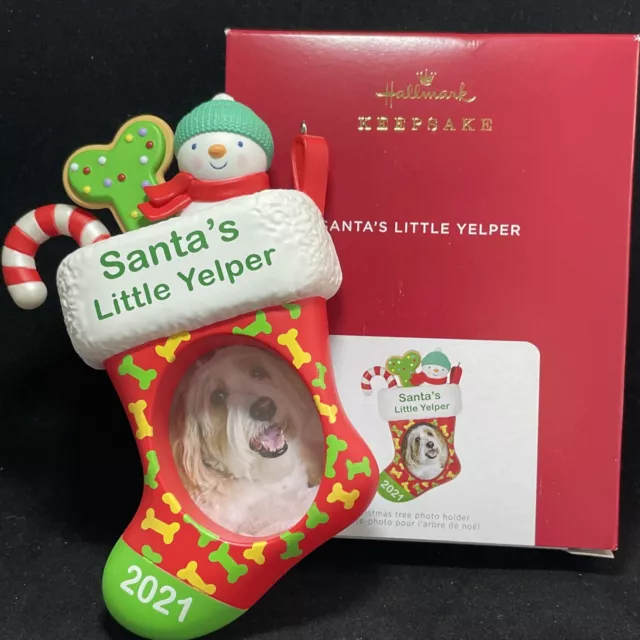 SANTA'S LITTLE YELPER Dog Stocking Photo Frame 2021 Hallmark Ornament