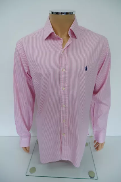 Polo Ralph Lauren Mens Shirt Size 17 43 Pink Striped Long Sleeve