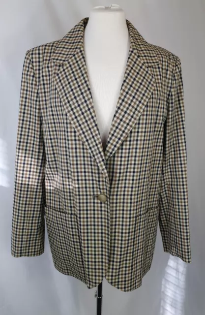 Ladies Aquascutum Single Breasted Beige Check Blazer Jacket UK 12R