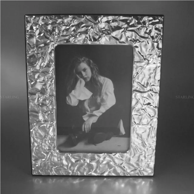 Massive 925 Sterling Silver Frame Photo Frame Polished Creased Effect 09x13 (T1)