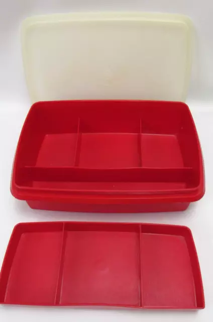 Contenedor de almacenamiento rojo de colección Tuppercraft de Tupperware #767-2 caja artesanal Stow-n-go