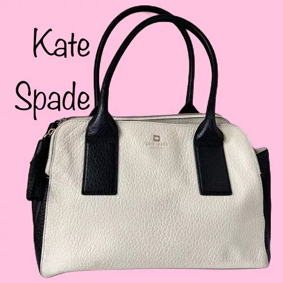 Kate Spade Southport Avenue Pebbled Leather Tote Purse Cream Black