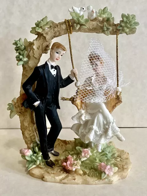 Rare Vintage Wedding Bride & Groom Swing Ornament Decorative Cake Topper /Table