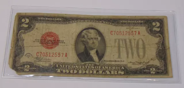 1928 D $2 Dollar Bill Federal Reserve Note Old K K277 Vintage Tender Red Seal