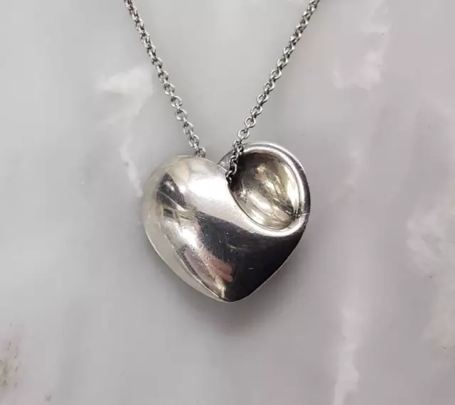 Tiffany & Co. Sterling Silver Necklace w/ Heart Pendant ~ 16" ~ 5.4g ~ CS-3500