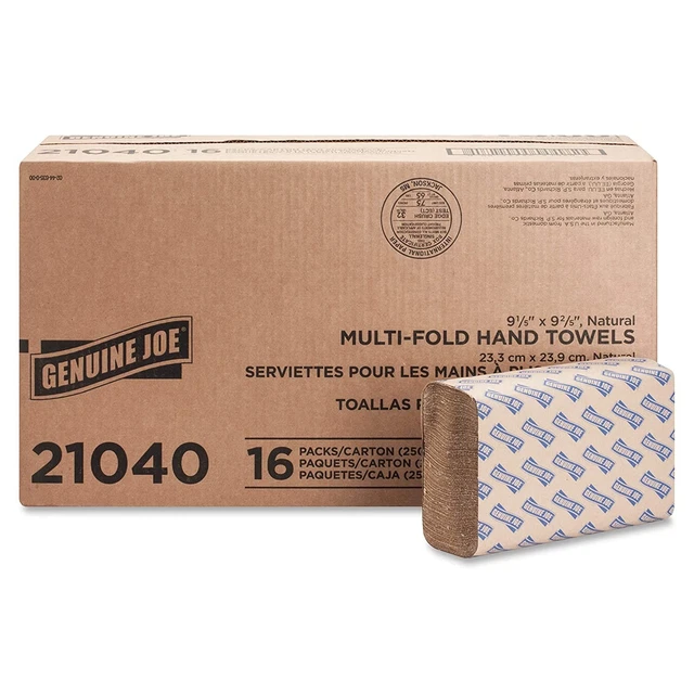 Genuine Joe Multifold Towels 9-2/5"X9-1/4" 4000 Sheets 16/CT Natural 21040