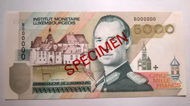 RARE Specimen Luxembourg Banknote 5000 francs - P 60 - 1996 - UNC