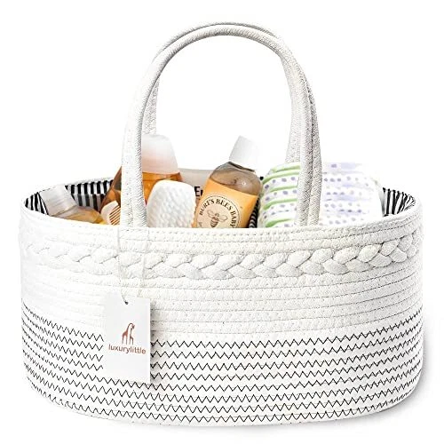 luxury little Diaper Caddy Organizer, Large Cotton Rope Nursery Basket