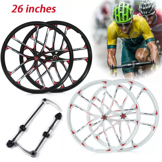 26" 2x MTB Mountain Bike Mag Alloy Wheel Set 10 Spoke Rims Disc Brake Front+Rear