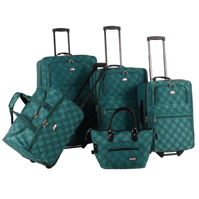 American Flyer Pemberly Buckles Fabric 5 Piece Luggage Set in Green
