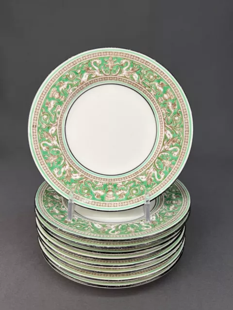 9 Wedgwood "Florentine" W799 China Green Dragon 6" Bread & Butter Plates; 1960's