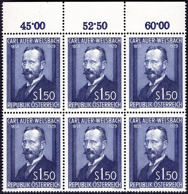 Österreich ANK 1015 MICHEL 1006 WELSBACH 6er-Block Oberer Bogenrand postfrisch