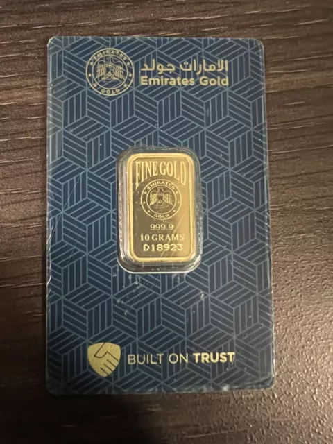 Emirates Pure Gold Bar 10 g  24 ct .999 Bullion Minted Sealed With receipt.