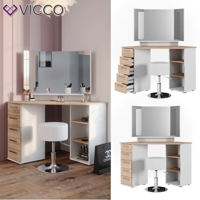 Coiffeuse D'Angle Tilda Blanche Avec Miroir - Vicco - Meuble Pour Chambre Ado
