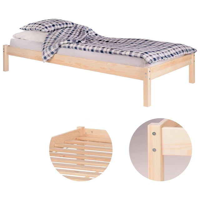 Cama individual de madera de pino con marco 90x200cm