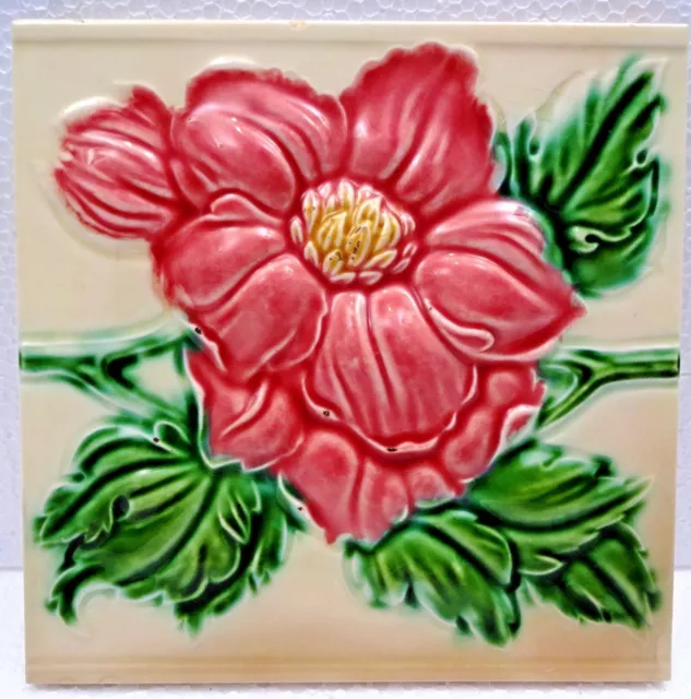 Vintage Tile Rose Design High Embossed Art Nouveau Collectibles Made In Japan 2