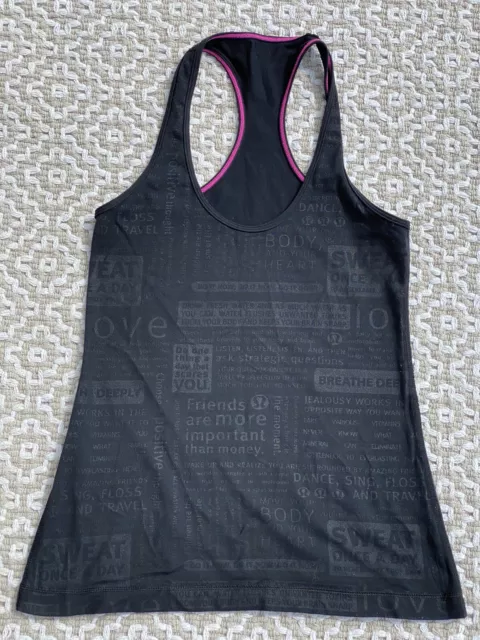 LULULEMON Run Swiftly Tech Racerback Tank Top BLACK Graphic Print Women's Size 6