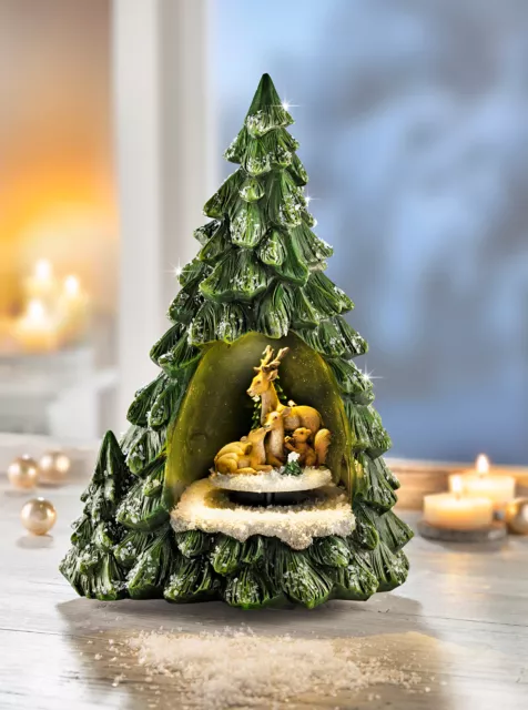 Spieluhr Tannenbaum Weltbild Beleuchtung Winteridyll Musik Licht ca. 25cm B-WARE