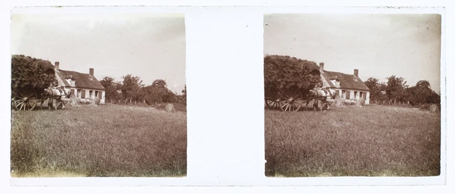 FRANCE Agricole Hay Cart c1930 Photo Stereo Glass Plate Vintage V34L7n 2