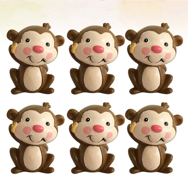 6 piezas adorno de pastel pequeño mono figura cumpleaños adorno de pastel