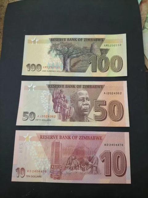 Zimbabue 3 billetes diferentes 2020-2023 UNC