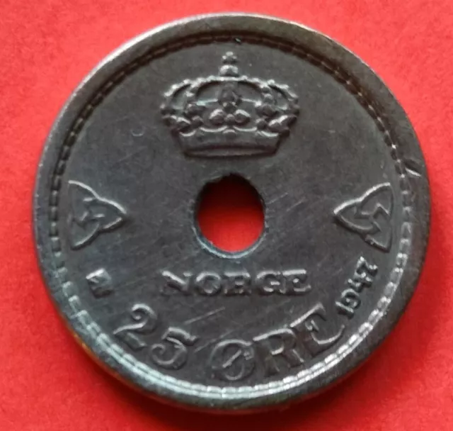 Moneta  Norvegia   da  25 Ore  del 1947 ,  circolata