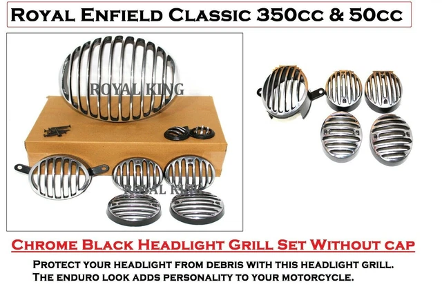 Grilles De Phare Noir Pour Royal Enfield Classic 350-500cc - Revêtement Poudre, Neuves, Fabriquées En Inde