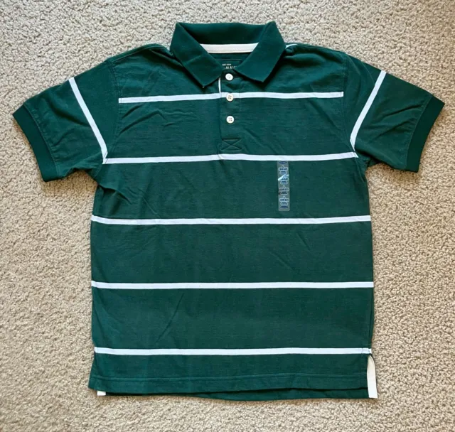 Old Navy Green White Striped Polo Shirt Boys Size Large (10/12) NWT New With Tag