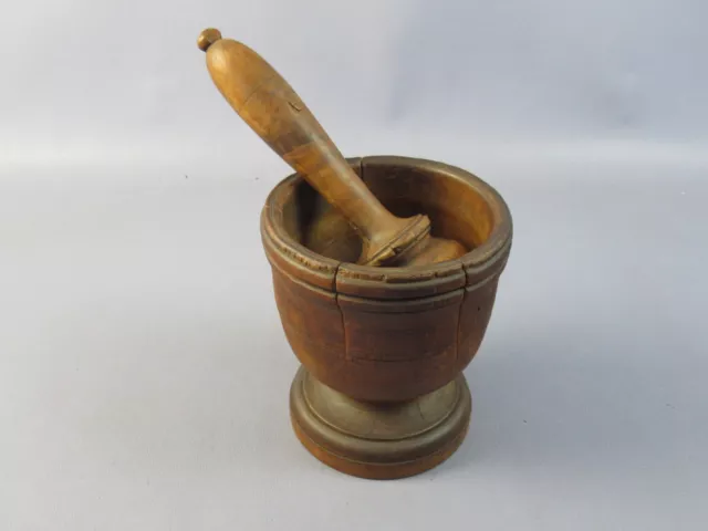 Antigua Mortero en Madera E Maja Madera Hecho a Mano En Italia