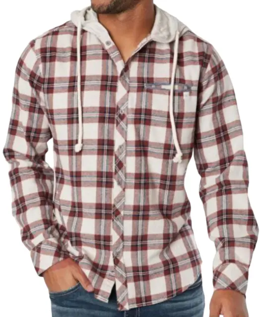 New Departwest Buckle Cream Red Hooded Plaid Flannel Shirt Size Xs Dww051