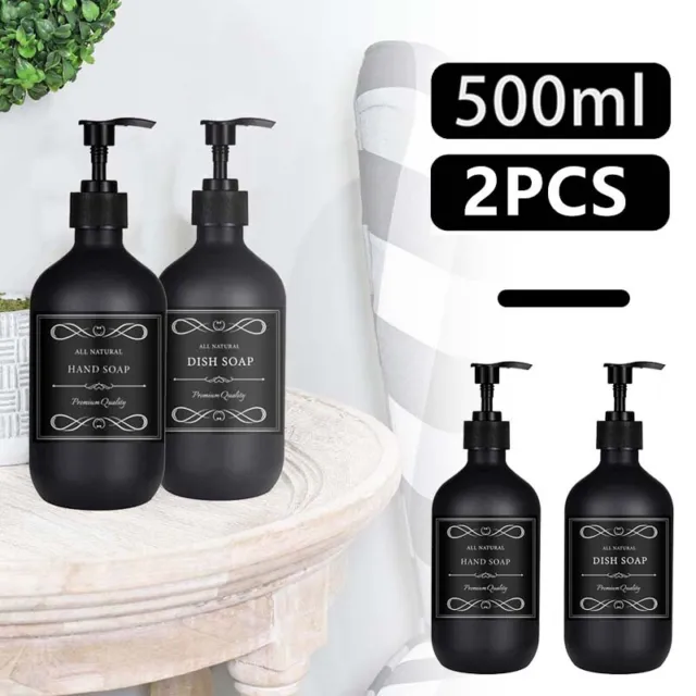 2x 500ml Empty Soap Dispenser Plastic Pump Labelled Bottle Shampoo Shower Gel