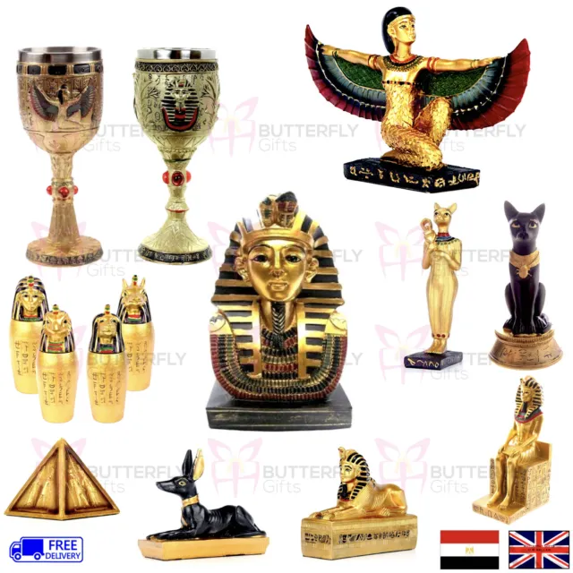 Ancient Egyptian Collectable Decorative Figures Ornaments Golden Bast Pyramids