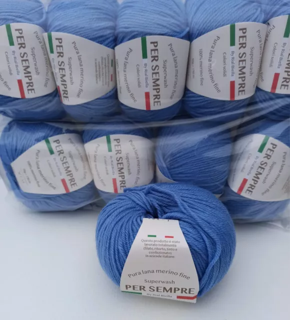 lot de 10 pelotes laine mérions bleu jeans 15/ 50 % mérinos/ fabriqué en  FRANCE