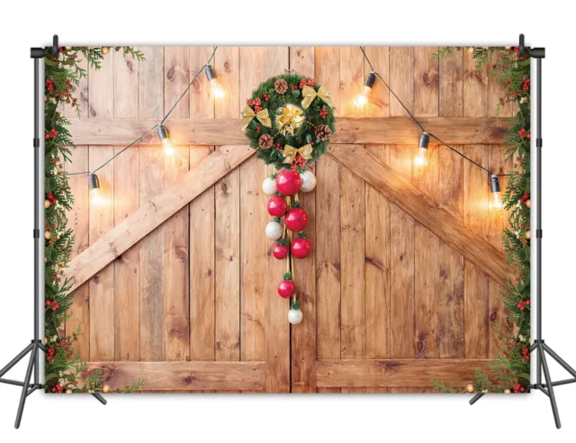 Christmas Rustic Wooden Board Backdrop Winter Xmas Tree Photography Background