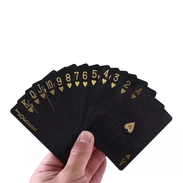 Jeu de 54 Cartes de Poker étanche, Carte Plastique, Jeu Société, Noir Or Argent