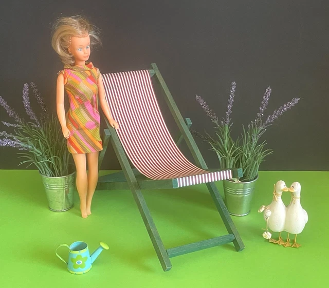 Acheter 1:12 Mini Chaise de plage pliable en bois inclinable Chaise de bain de soleil Chaise maison de poupée