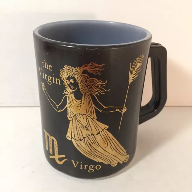 VTG Federal Milk Glass Mug Zodiac Sign Virgo  The Virgin Black Gold Coffee Cup