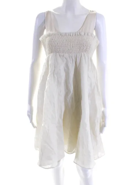 Alice + Olivia Womens Smocked Metallic Sleeveless A Line Dress Ivory Size Medium