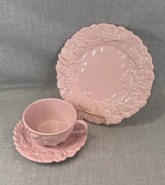 VTG PV Italy Pink Embossed Grape Majolica Tea Cup Saucer Trio Set #07625 7627