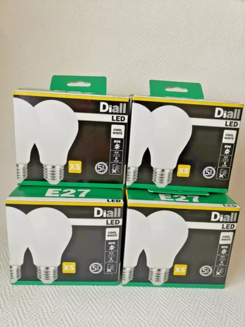 New 4X Boxes Diall Led*9.5W E27*Cool White*=*20 Bulbs*4000*Luminous 15000*Hours