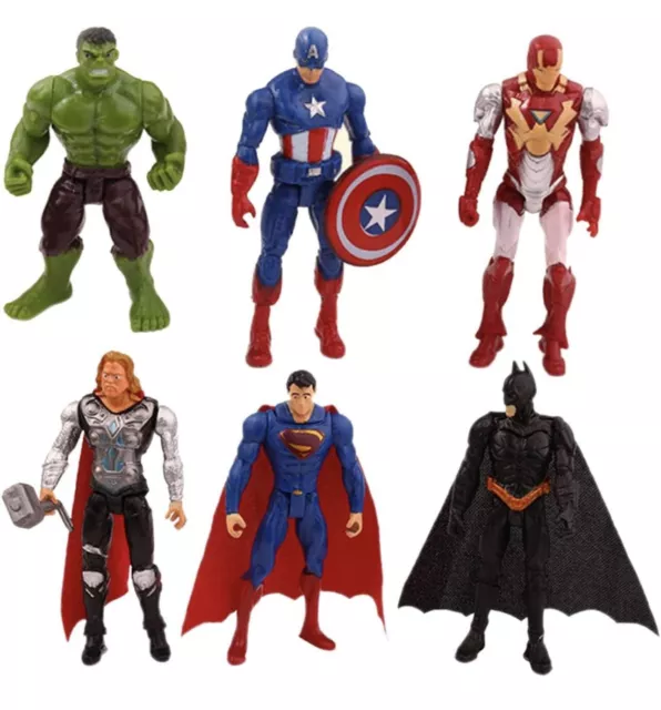 6PCS Marvel Avengers Super Hero Figures Toys Cake Toppers Hulk Batman Super Man