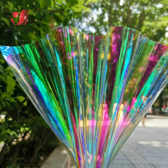 CLEAR PVC iridescent Hologram Mirrored Faux Vinyl Fabric Rainbow Film Bow Craft