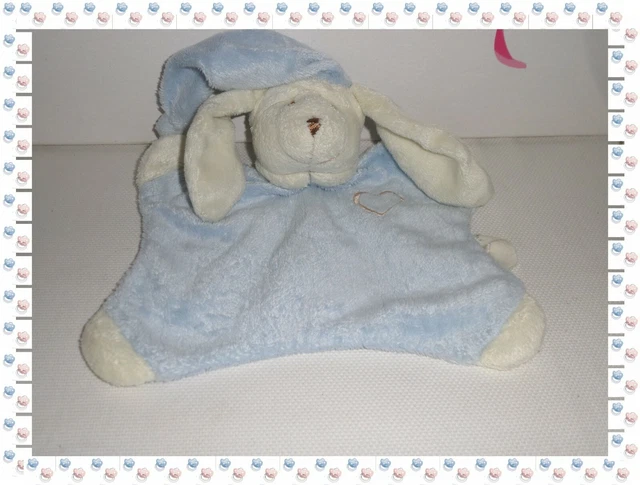 ❣ - Doudou Semi Plat Carré  Chien Lapin  Bleu  Blanc  Eveil et Tendresse CMP