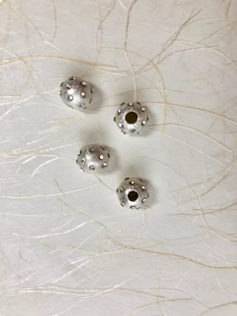 8mm Sterling Silver .925 stardust beads round spacer with clear rhinestones 4 pc