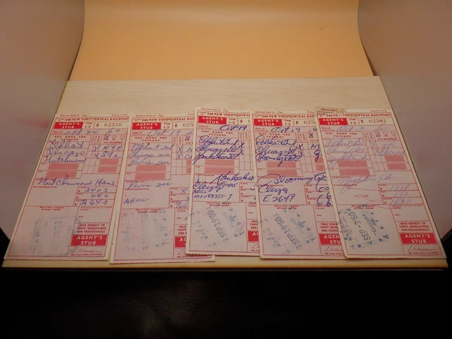 Five Agents Stubs New York Central Railroad Train Ticket Pass Vintage